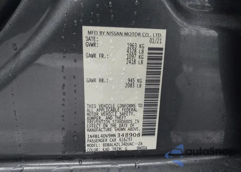 2021 Nissan Altima Sv Fwd from USA, damaged, VIN 1N4BL4DV9MN348908